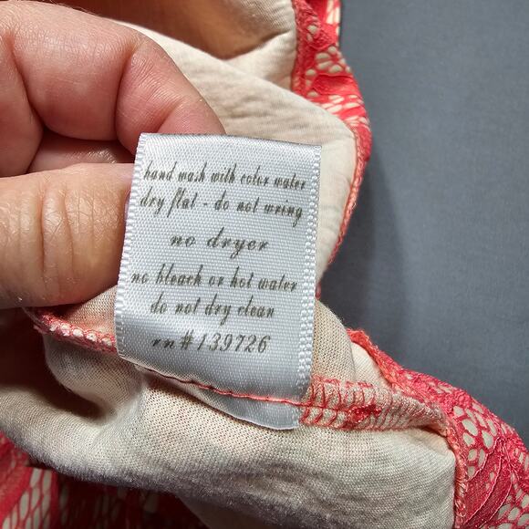 Blue Rain Pink Coral Mini Skirt Women's Size L Pleated Aline Paisley Lace Lined - Picture 9 of 9